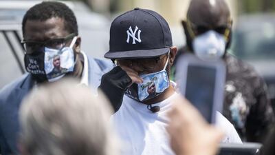 Terrence Floyd, centre, attends a vigil where his brother George Floyd was killed by police one week ago, on June 1, 2020 in Minneapolis, Minnesota. Getty