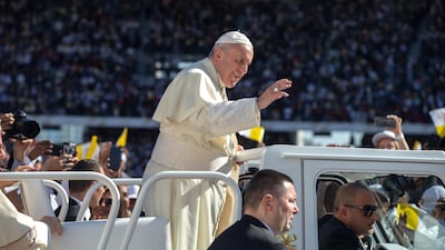 Pope Francis took part in a Mass attended by 150,000 people in Abu Dhabi on Tuesday. Courtesy of Ministry of Presidential Affairs