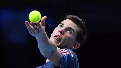 Dominic Thiem of Austria serves the ball to Gael Monfils of France during their men's singles match of the ATP World Tour Finals tennis tournament at the O2 Arena in London, Britain, November 15, 2016. Facundo Arrizabalaga / EPA/FACUNDO ARRIZABALAGA