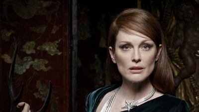 Actress Julianne Moore wearing a Bijoux de Diamants necklace by Chanel, and photographed by Karl Lagerfeld. Courtesy Chanel