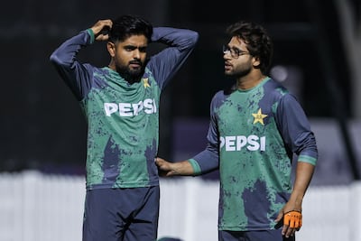 Pakistan's Imam-ul-Haq with Babar Azam during a practice session at the ICC Academy ground in Dubai. AFP