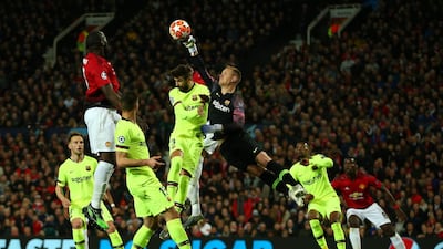 Barcelona goalkeeper Marc-Andre ter Stegen clears the ball. AP Photo