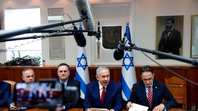Israeli Prime Minister Benjamin Netanyahu attends the weekly cabinet meeting at the Prime Minister's office in Jerusalem. AFP
