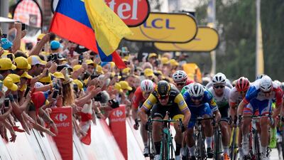 Dylan Groenewegen leads home the sprint to win Stage 7 of the Tour de France. AFP