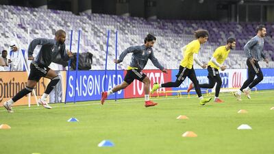 The UAE squad train ahead of their clash at Al Ain against Thailand. UAE FA