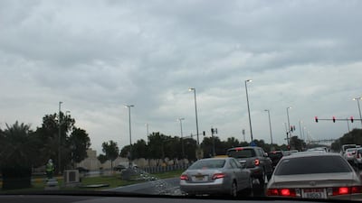 Roads in Abu Dhabi were slick and treacherous as the rain came down. Mariam Alnuaimi / The National
