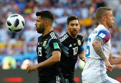 Sergio Aguero, left, gave Argentina the lead against Iceland. Kai Pfaffenbach / Reuters