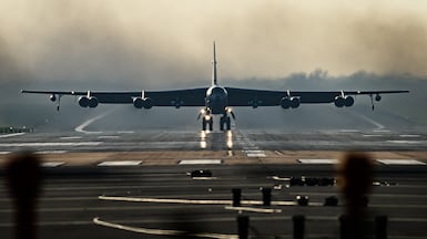 A US B-52 bomber takes off from the UK's Fairford airbase. Getty Images