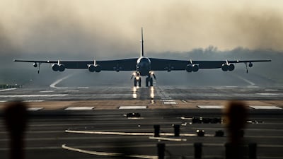 A US B-52 bomber takes off from the UK's Fairford airbase this week. Getty Images