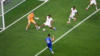 Croatia's Petar Musa scoring his side's second goal against England at the Dallas Stadium in Arlington. PA