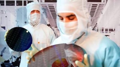 GlobalFoundries expects large-scale production of silicon interposers to start in 2028. AFP