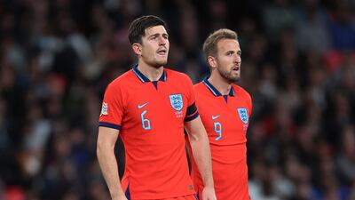 England's Harry Maguire and Harry Kane. Action Images