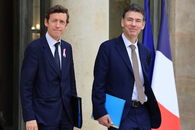 French Higher Education Minister Philippe Baptiste, right, with Education Minister Edouard Geffray. AFP