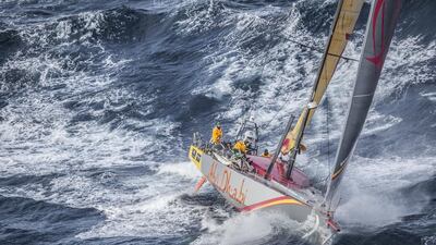 Azzam shown sailing during Leg 8 of the Volvo Ocean Race, which concluded on Thursday. Abu Dhabi Ocean Racing's third-place finish in the leg to Lorient, France was good enough to seal overall race victory. Photo Courtesy / Abu Dhabi Ocean Racing