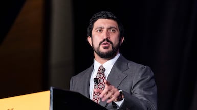 US Representative Greg Casar speaks about the push for AI regulations during the Pro-Human Assembly in Washington. AFP