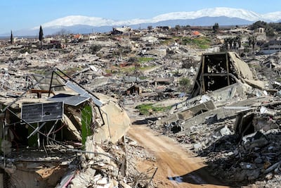 A general view shows the destruction in the southern Lebanese village of Kfar Kila near the border with Israel on February 18, 2025, after the withdrawal of Israeli troops from the area. AFP
