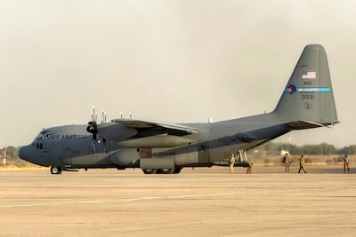 A US military transport aircraft prepares for take-off from Camp Victory on the outskirts of Baghdad International Airport. AFP