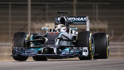 Mercedes driver Lewis Hamilton of Britain drives during the Formula One Bahrain Grand Prix at Sakhir circuit in Manama on April 6, 2014. Teammate Nico Rosberg took pole position but finished second to Hamilton ensuring a Mercedes lockout for the second straight race. AFP PHOTO / MARWAN NAAMANI