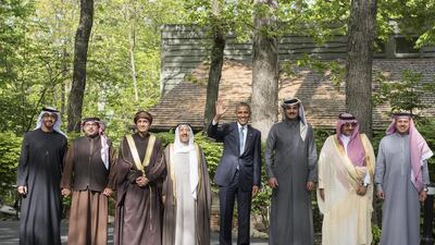The US president and leaders of the GCC gather outside Camp David. (Sharina Lootah / Crown Prince Court - Abu Dhabi)