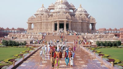 Abu Dhabi's first Hindu temple will be inspired by temples like the Akshardham shrine in New Delhi. Hemant Chawla / India Today Group / Getty