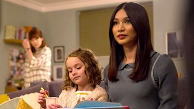 Pixie Davies, centre, and Gemma Chan as the synth Anita, right. Des Willie /Kudos / AMC / C4