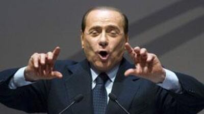 The Italian prime minister Silvio Berlusconi speaks to a meeting of Confesercenti, an association of Italian small to medium retailers, in Rome.