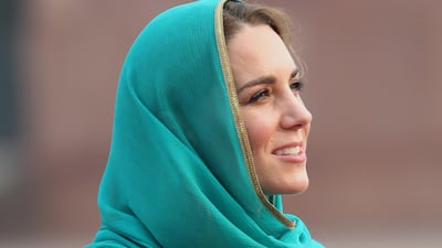 Catherine, Duchess of Cambridge arrives at the Badshahi Mosque within the Walled City during day four of their royal tour of Pakistan on October 17, 2019 in Lahore, Pakistan.