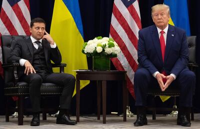 Ukrainian President Volodymyr Zelenskiy, left, at a meeting with US President Donald Trump in September on the sidelines of the United Nations General Assembly. Saul Loeb / AFP