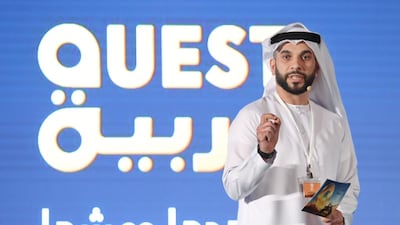 Khalid Khouri, Deputy General Manager at Quest Arabiya, gives information on some of the programming for the new TV channel, Quest Arabiya, during a press conference in Abu Dhabi. Delores Johnson / The National
