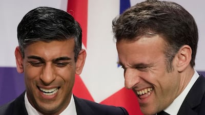 UK Prime Minister Rishi Sunak, left, and French President Emmanuel Macron appeared to be on good terms at a Franco-British summit in Paris. AFP