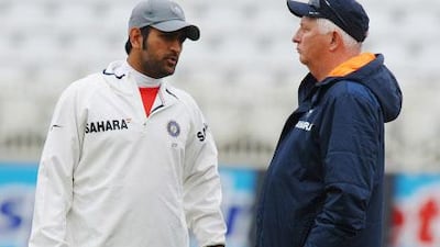 Duncan Fletcher, right, the India coach, was disappointed at the state of the ANZ pitch.