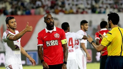 Grafite, centre, with four goals from 13 games, blames a changed formation for his poor return at Al Ahli. Satish Kumar / The National