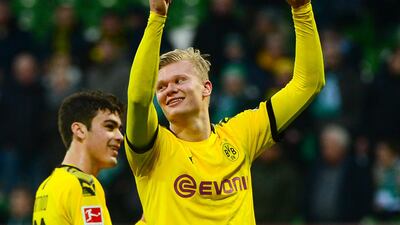 Borussia Dortmund's Norwegian forward Erling Braut Haaland reacts after the 2-0 victory over Werder Bremen. AFP