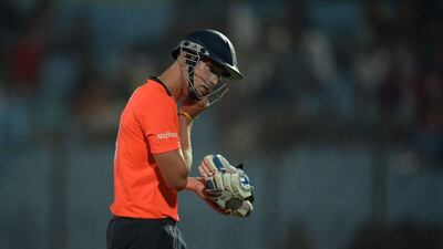Stuart Broad took three wickets for 24 runs for England on Monday. Prakash Singh / AFP / March 31, 2014