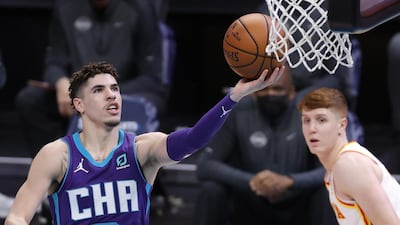 LaMelo Ball of the Charlotte Hornets attempts a lay up during the third quarter of their game against the Atlanta Hawks. AFP