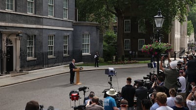 Mr Starmer delivers his statement in front of the media and Labour Party colleagues. Getty Images
