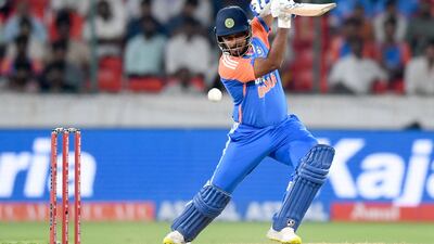 India's Sanju Samson plays a shot on his way to scoring 111 off 47 deliveries. AFP