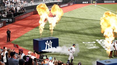 New York Yankees' Aaron Judge comes out before the match. Reuters
