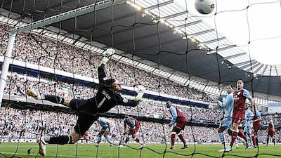It was not a happy return to the Etihad Stadium for Villa goalkeeper, Shay Given, who conceded four in Aston Villa's defeat. Darren Staples / Reuters