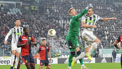 uventus' Leonardo Bonucci heads home the opener. EPA