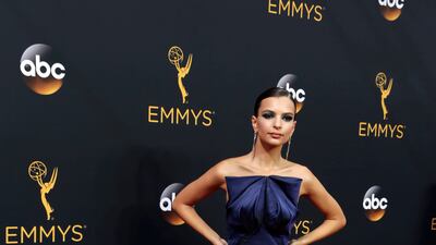 Emily Ratajkowski wears Zac Posen to the 2016 Primetime Emmy Awards. EPA