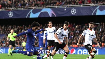 Willian of Chelsea shoots on goal Getty