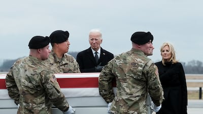 President Joe Biden attends the dignified transfer of the remains of three US soldiers who were killed in Jordan. Reuters