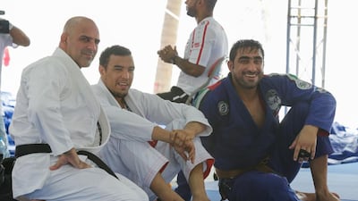 Yahia Mansour Al Hammadi, right, is in action at the Abu Dhabi World Professional Jiu-Jitsu Championship on Friday. Courtesy: UAE Jiu Jitsu