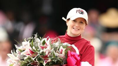 Rosie Napravnik and Untapable after another victory. Matthew Stockman / AFP