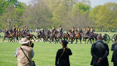 People gather to watch the 41-Gun Royal Salute in Hyde Park. PA