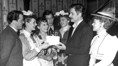 With the cast of 1951 film The Magic Box, with Richard Attenborough on the far left. PA