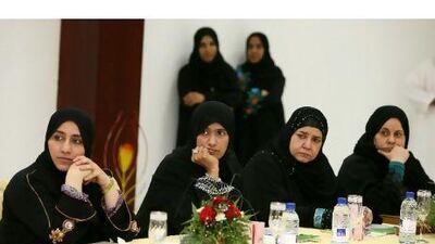 Rowaya Saif al Samahi, far left, a former FNC member, is joined by other prominent women activists (l-r) Fatima Hamad Nasser al Mazroui, Alia Salem Said al Suwaidi and Aysha Mohammed Khalfan al Roumi at a recent conference. Pawan Singh / The National