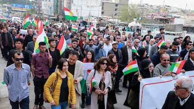A protest in Sulaymaniyahagainst a suspected Turkish drone strike near the airport in Iraqi Kurdistan. AFP