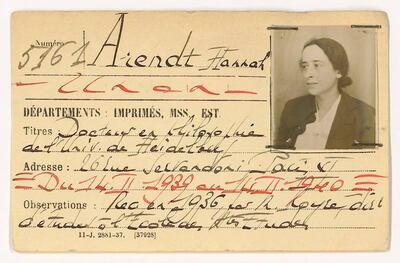 The identification card of Hannah Arendt. Courtesy Ken Krimstein